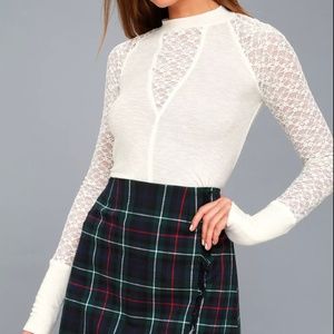 FREE PEOPLE WHITE LACE LONG SLEEVE TOP